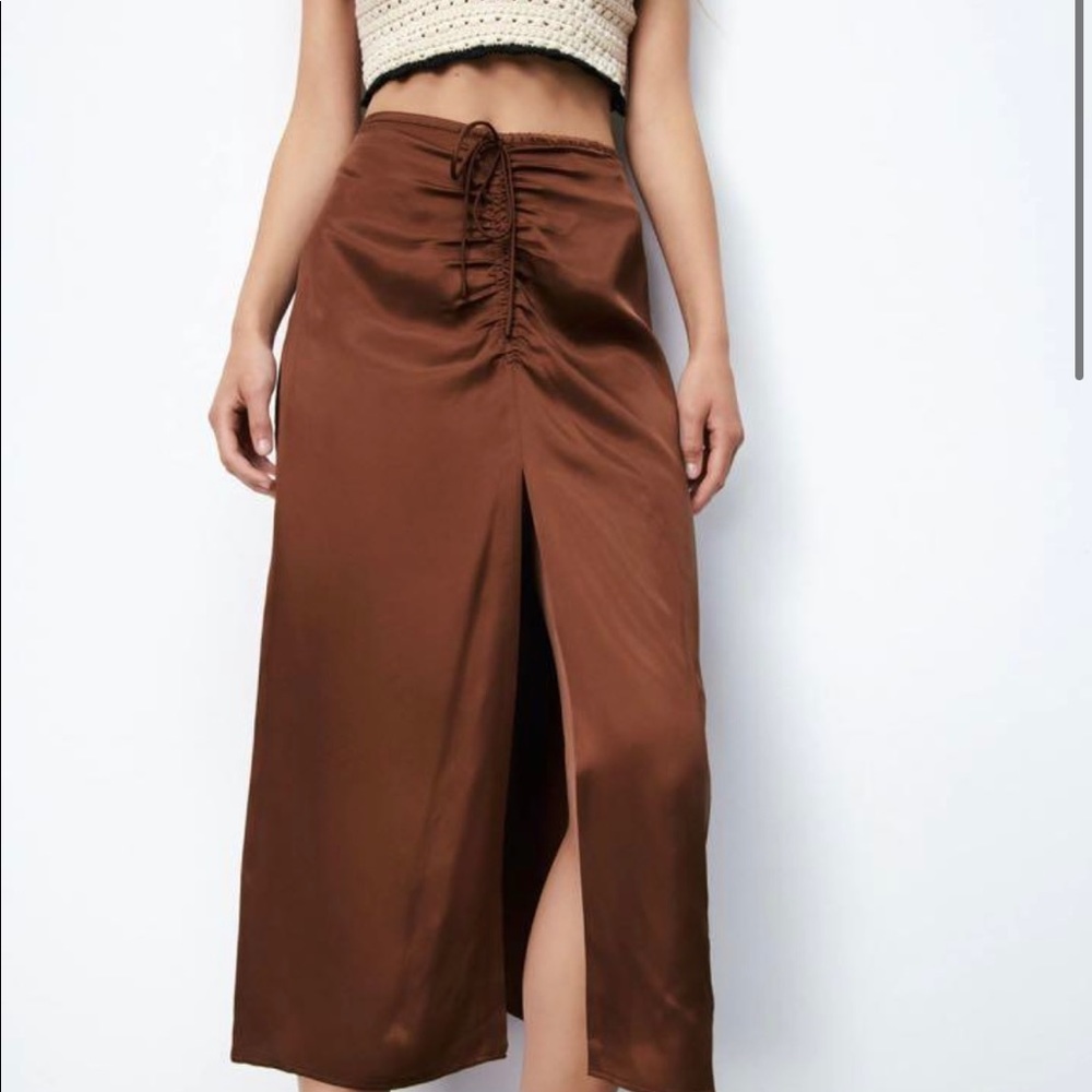 Zara satin ruched slit skirt